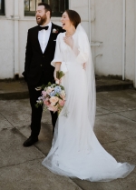 Half Sleeve Crepe Wedding Dresses O-Neck Simple Elegant Bridal Gowns