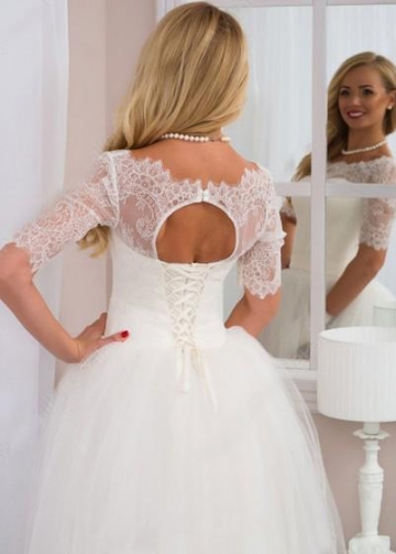Ivory Lace Floor-Length Wedding Gown with Off-the-shoulder
