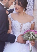 Illusion Lace White Tulle Wedding Gown 2023 vestido de casamento