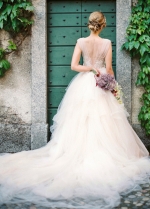 Illusion Bodice Lace Ball Gown Wedding Dress Tulle Skirt