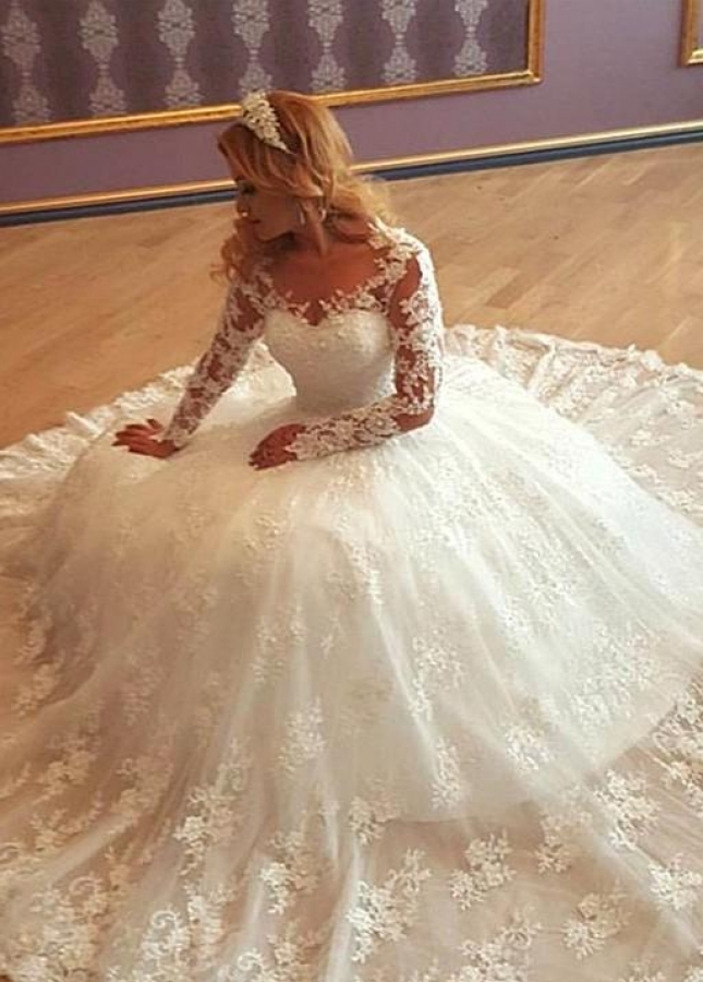 Illusion Lace Long Sleeves Wedding Gown vestido de boda
