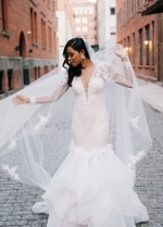 Illusion Lace Bateau Neck Ruffles Mermaid Wedding Dresses Long Sleeves