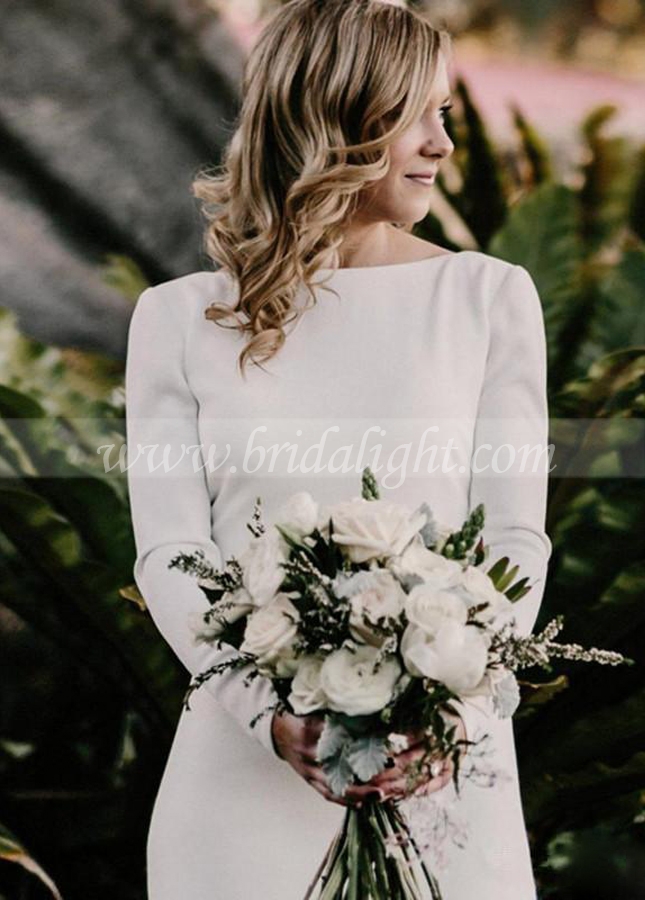 Ivory Simple Wedding Dresses Fashion Long Sleeve Backless Bridal Beach Bohemian Gowns