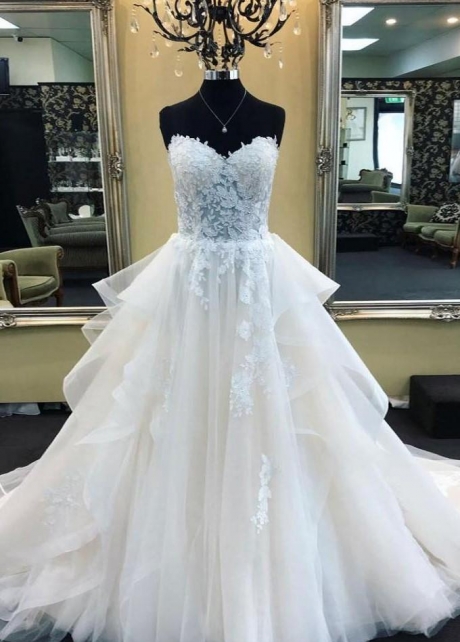 Lace Sweetheart Corset Wedding Gown Dress with Tulle Skirt