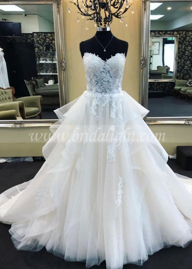 Lace Sweetheart Corset Wedding Gown Dress with Tulle Skirt