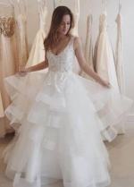 Lace Backless Wedding Dress with Netting Edged Skirt