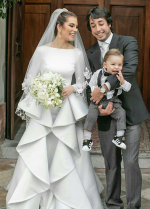 Long Sleeves White Wedding Gown with Flounced Skirt