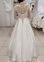 Long Sleeves Satin Ivory Wedding Dresses Floor Length