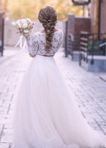 Lace Sleeves Two-Piece Wedding Dress Tulle Skirt