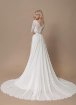 Lace Long Sleeves Boho Wedding Dress with Chiffon Skirt