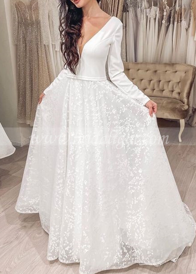 Long Sleeves Spandex and Lace Bride Dresses for Wedding vestido de boda