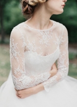 Lace Illusion Neckline Wedding Dress Tulle Horsehair Trim