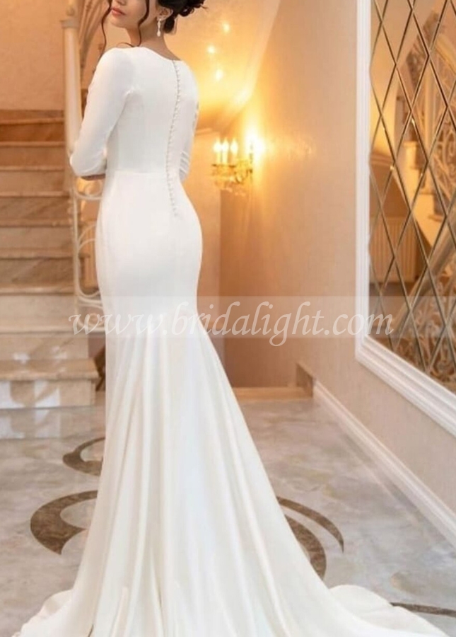 Long Sleeves Modest Wedding Dress Mermaid