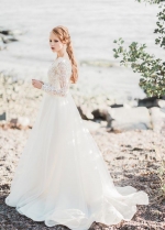 Lace Long Sleeve Wedding Gown with V Neckline