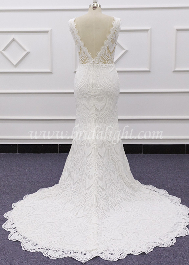 Lace V-neckline Mermaid Wedding Dress