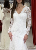 Long Sleeved Lace Wedding Dress with V-neckline