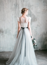 Light Gray Wedding Dress with Chiffon Flowers Sleeves