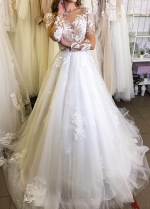 Long Sleeves Lace Bodice A-line Wedding Dresses