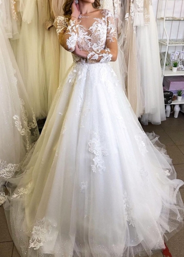 Long Sleeves Lace Bodice A-line Wedding Dresses