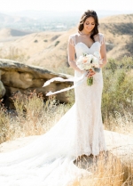 Luxury Pearls Beaded Lace Wedding Gown with Cathedral Train