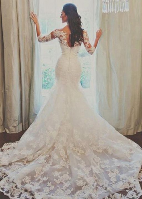 Lace Trumpet Bridal Dresses with Stones Sash vestido de boda