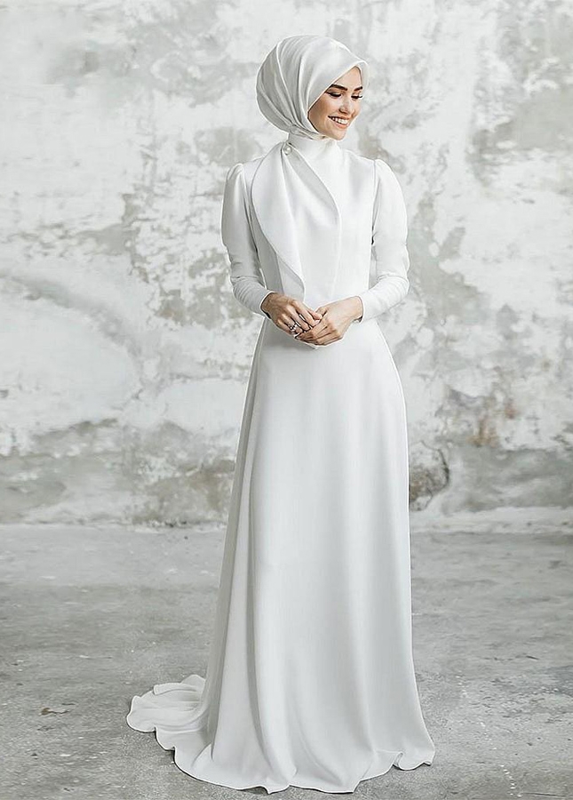 Long Sleeve Muslim Bridal Gowns High Neck Gelinink Fall Winter Vestido De Noivas