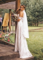 Lace Wedding Dresses Swing Skirt With Cape Elegant Bridal Gowns