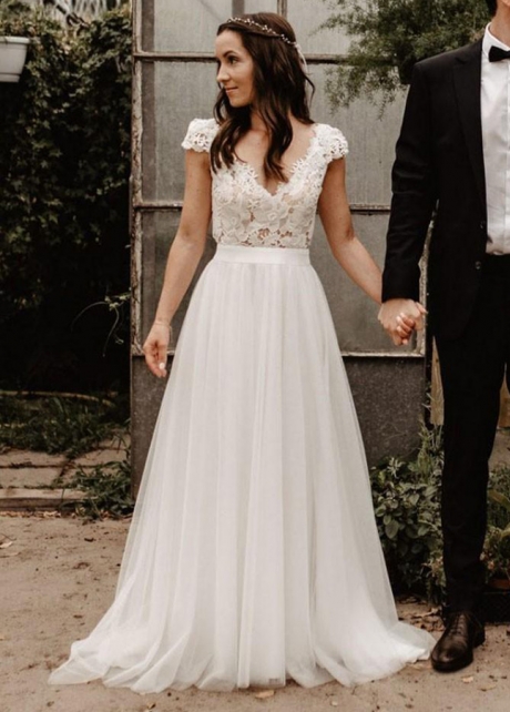 Lace Tulle A Line Wedding Dresses