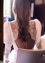 Long Sleeve Soft Satin Bridal Gowns Vintage Wedding Dresses