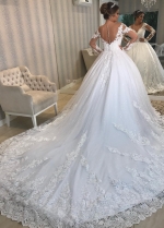Long Sleeves Ball Gown Wedding Dresses Illusion Neck