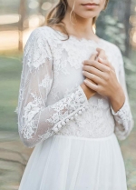 Long Sleeve Hollow Back Lace Top Chiffon Simple 2023 Bohemain Wedding Bridal Gowns
