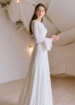 Lace Long Sleeve Simple Bridal Gown Wedding Dress