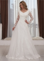 Long Sleeves Wedding Dress Lace Appliques A-Line Bride Dress