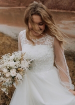 Long Illusion Sleeves Lace Tulle Country Style Wedding Gowns