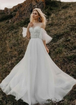 Lace Wedding Dress A Line Appliques Bohemian Bridal Dress Vestido De Noiva Wedding Gowns