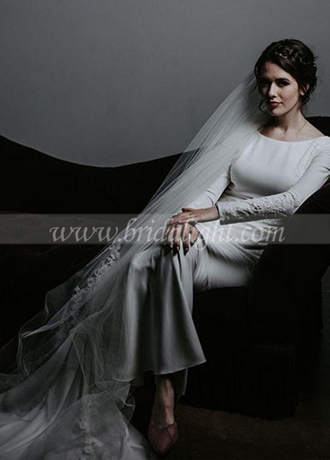 Long Sleeve Muslim Wedding Dresses Bateau Neck Mermaid Bridal Gowns Elegant Vestido De noivas