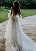 Lace A Line Wedding Dresses Illusion Neck Long Sleeve Bridal Gowns Luxury Country Vestido De Noivas