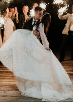 Lace A Line Wedding Dresses Illusion Neck Long Sleeve Bridal Gowns Luxury Country Vestido De Noivas