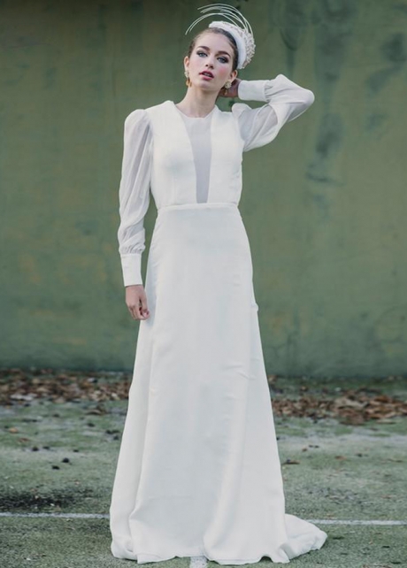 Long Sleeve Ivory Wedding Dresses Loose Sleeve A Line Bridal Gowns Open back Vestido De Noivas