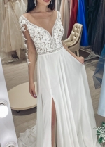 Long Sleeve A Line Bridal Gowns Bohemian With Slit