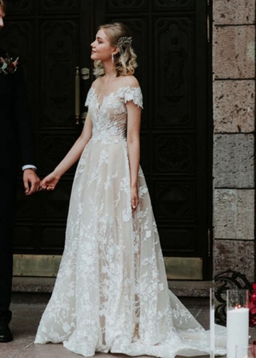 Lace Wedding Dresses A Line Ivory Champagne Lining Bridal Gowns Vestido De Noivas Bohemian Chic