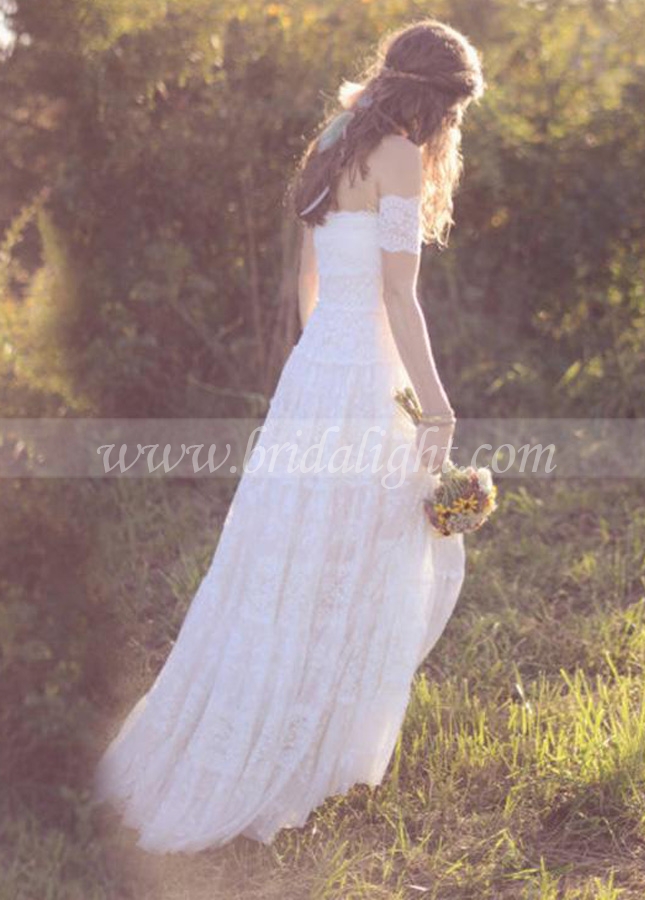 Lace Boho Wedding Dresses A Line Bridal Gowns Dreamy Romantic Beach Vestido De Noivas