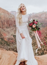 Long Sleeve Lace Chiffon Wedding Dresses Bohemian Vintage Bridal Gowns Romantic Love Robe de soiree