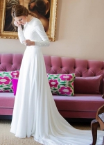 Long Sleeve Chiffon Wedding Dresses O-Neck Muslim Elegant Special Cut Bridal Gowns Vestido De Noivas