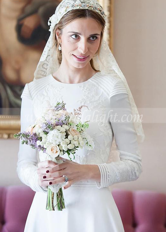 Long Sleeve Chiffon Wedding Dresses O-Neck Muslim Elegant Special Cut Bridal Gowns Vestido De Noivas