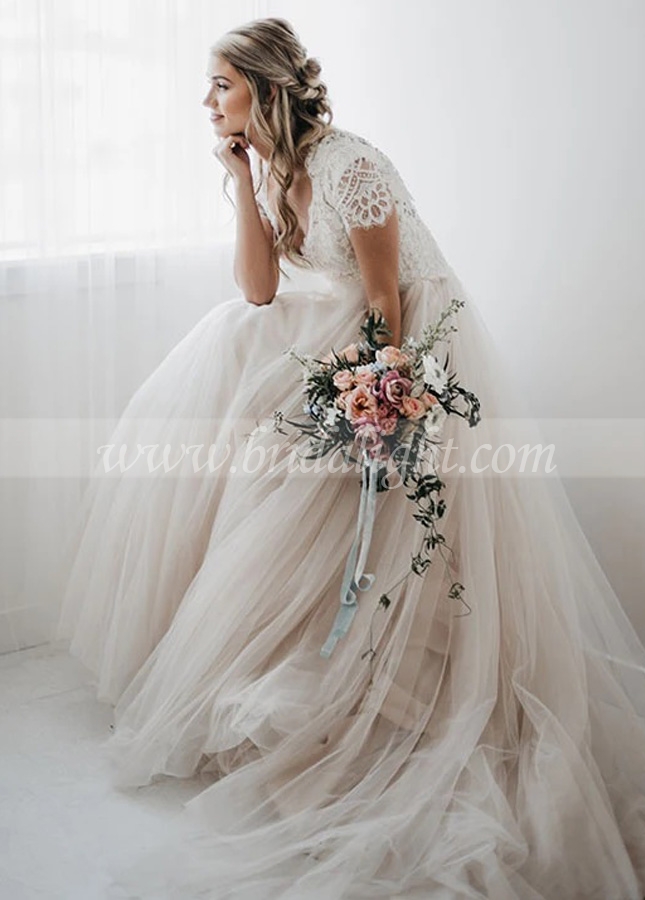 Light Champagne Tulle Skirts Wedding Dresses Bohemian Dreamy Elegant Vintage Bridal Gowns Vestido De Noiva