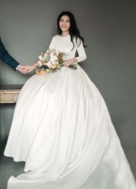 Long Sleeves Ball Gown Wedding Dresses Simple Satin Bride Dress