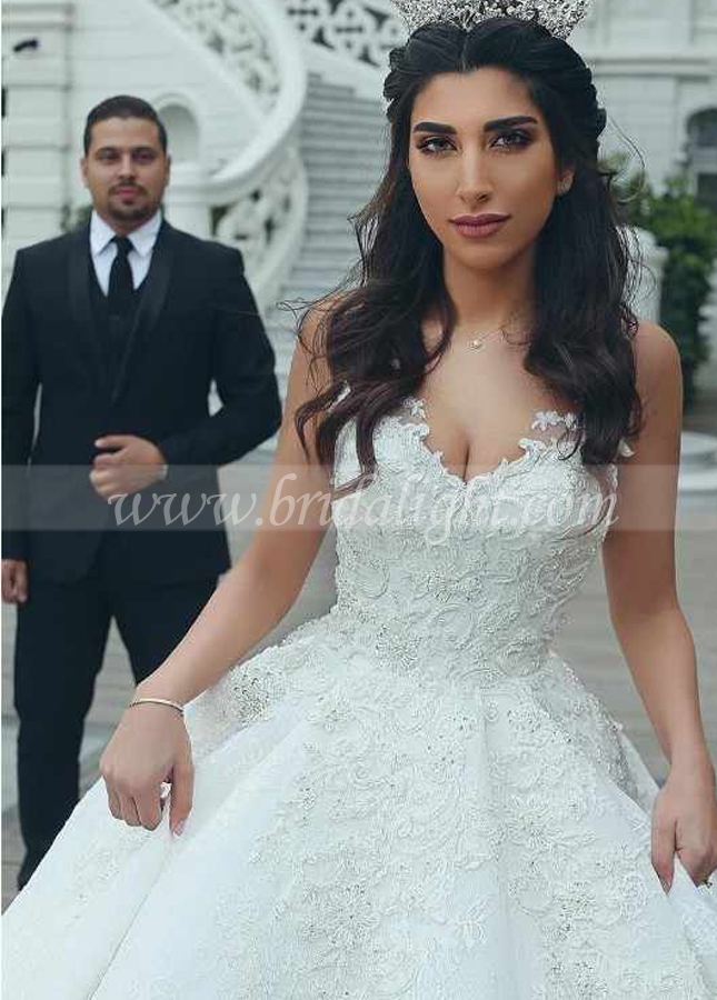 Latest Muslim Bride Lace Ball Gown Wedding Dresses