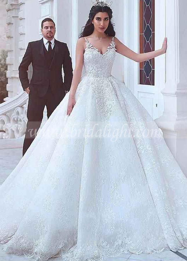 Latest Muslim Bride Lace Ball Gown Wedding Dresses