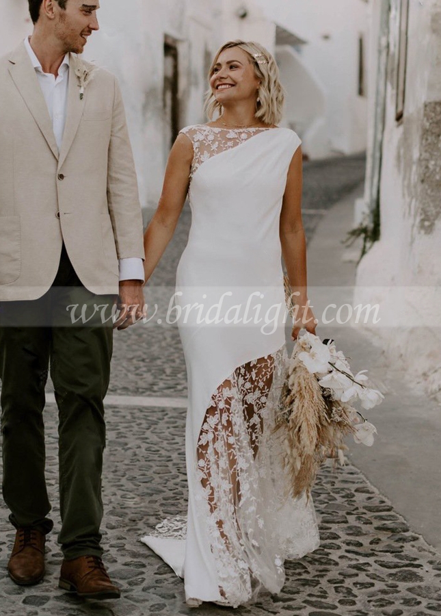 Lace Column Bridal Gowns Fashion Bohemian Wedding Dresses